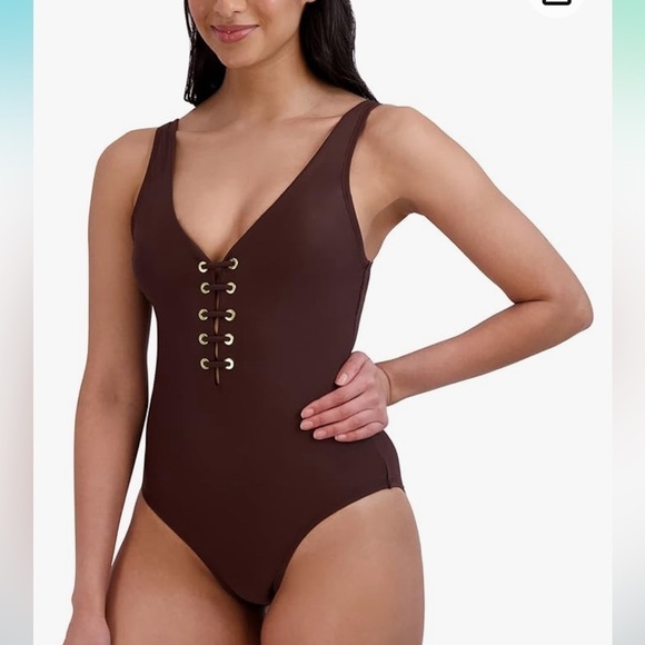 NWT BCBGMAXAZRIA One Piece Swimsuit Lace Up Grommet Tummy Control Quick Dry - Picture 2 of 6